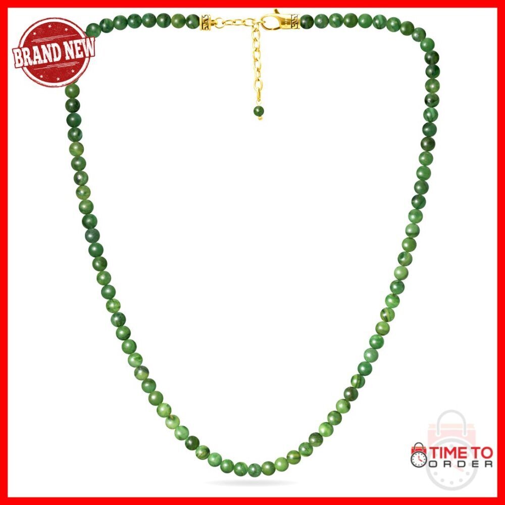Men's Handcrafted Jade Stone Necklace, Stainless Steel Chain, 22-24 Inch